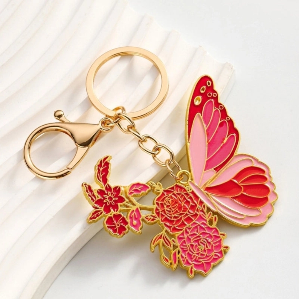 Pink and Gold Butterfly Keychain Bag Charm